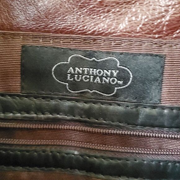 Anthony Luciano Wine Leather Tote Shoulder Bag Charm Penny Woven Trim Straps Lg - Picture 14 of 16